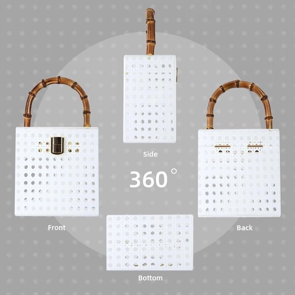 White Rattan Acrylic Clutch Bag for Formal Events Compact Summer Beach Handbag - Picture 3 of 7